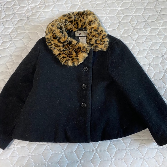 Janie and Jack Collection Pea Coat Fux fur leopard collar SIZE 4/5T - Picture 1 of 10